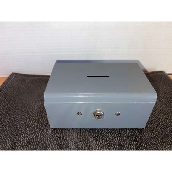 Other - Vintage Rockaway Metal Products Corp Grey Steel Lock Box Bank Coin Slot Keyless